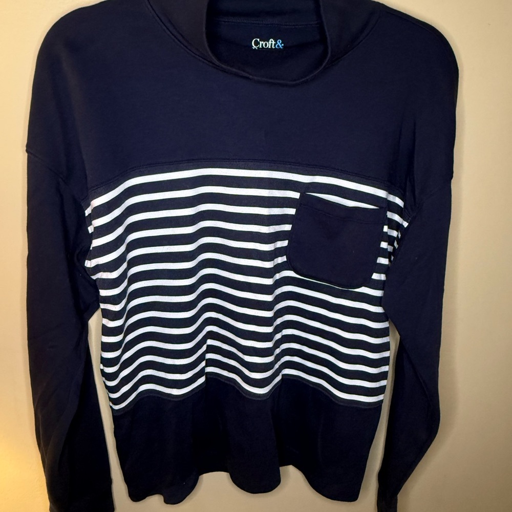 Croft & Barrow Dark Blue Striped Mockneck Pocket Sweatshirt